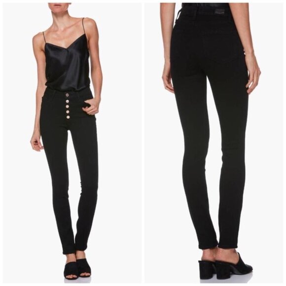 Paige Black Hoxton Ultra Skinny High Rise Button Fly Jeans Women's 32 Stretch - Picture 1 of 9